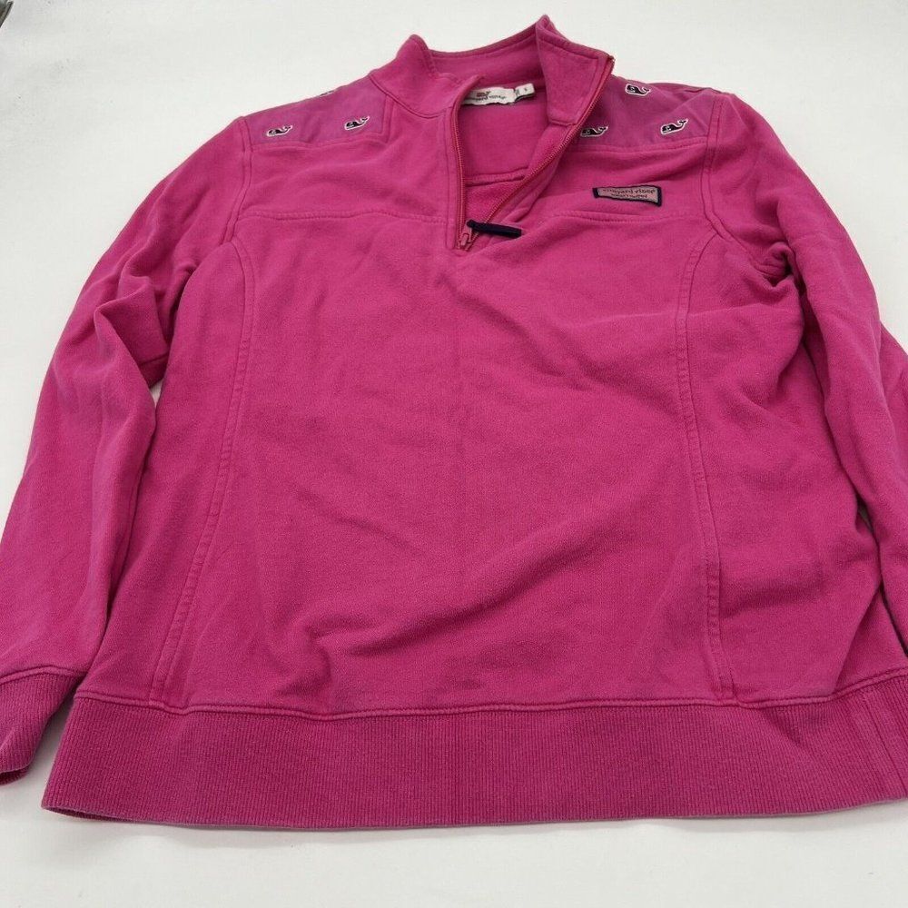 Vineyard Vines Whale Logo Pink 1/4 Zip Long Sleeve Pullover Size Small